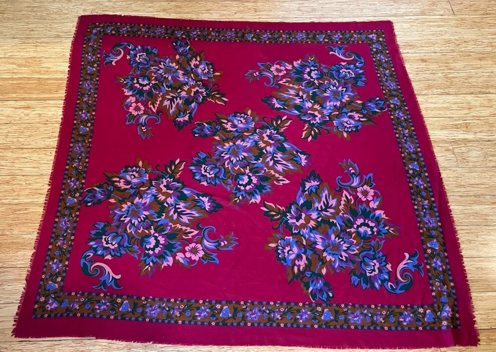Challis by Berkshire 46.5 X 47.5” Colorful Floral Scarf Polyester Italy Vtg